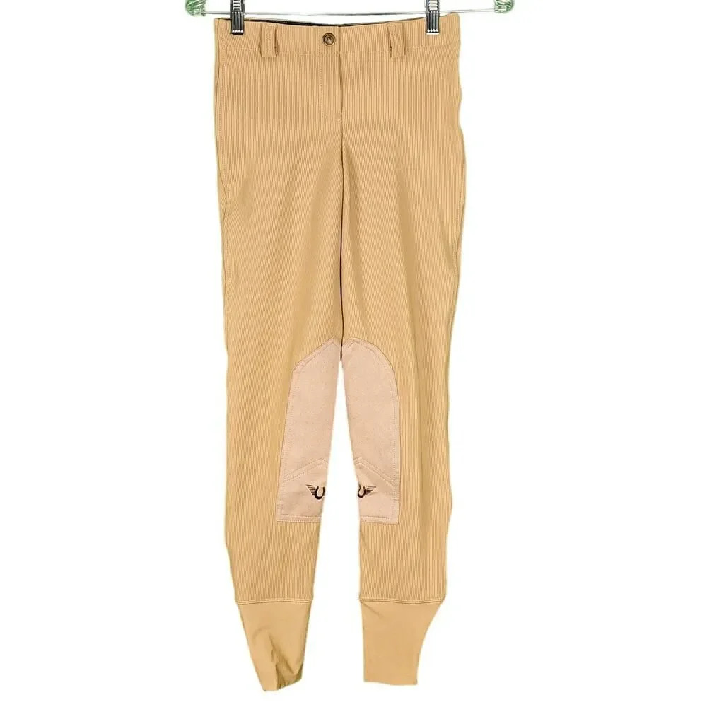 NWT Tuff Rider Womens Beige Ribbed‎ Low Rise Pull On Equestrian Riding Pants 24